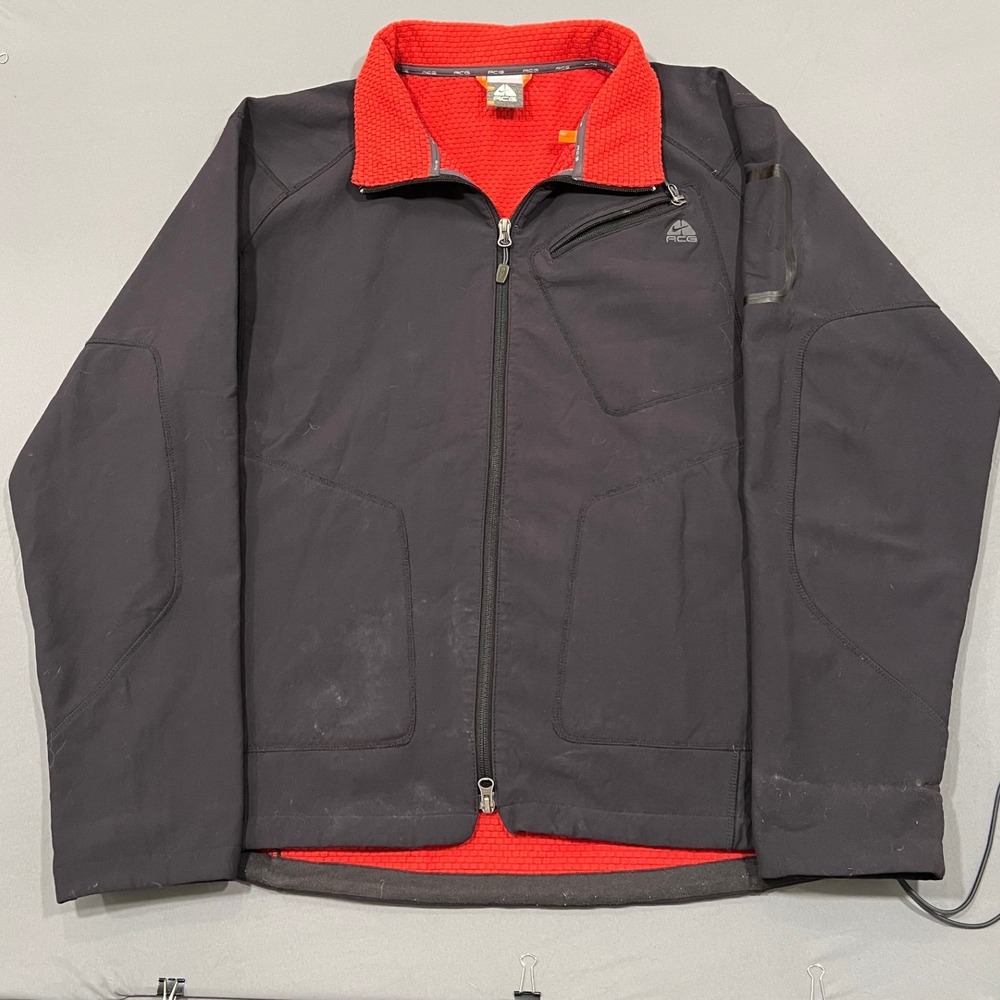 Nike ACG Softshell Jacket Mens XL Black Red Waffle Fleece Lined Gorpcore Vintage